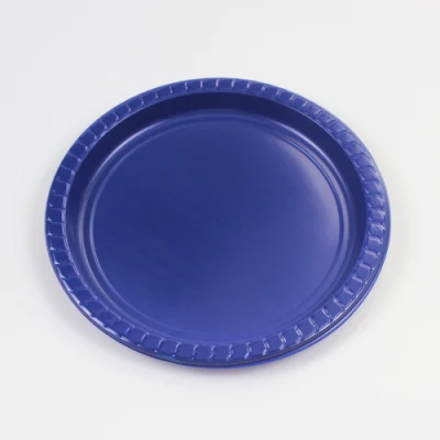 Venda imperdível por atacado plástico descartável ps prato redondo colorido azul para festa ou jantar