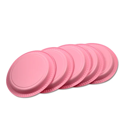 Fornecimento de festa cor rosa descartável 180 mm 7 polegadas PS prato de jantar redondo de plástico