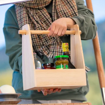 Caixa de comida portátil ao ar livre em madeira maciça para armazenamento de temperos para cozinha Cesta de piquenique para acampamento
